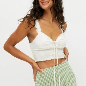 Urban Outfitters Leona Smocked Cropped Cami in White